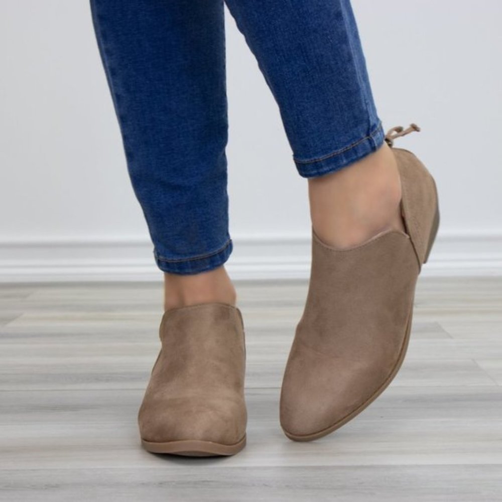 Tan Faux Suede Low Cut Ankle Booties - Picture 2 of 11